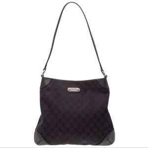 💯 Authentic Gucci Black GG Canvas & Leather Vintage Hobo Shoulder Bag RARE
